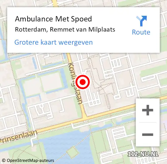 Locatie op kaart van de 112 melding: Ambulance Met Spoed Naar Rotterdam, Remmet van Milplaats op 25 januari 2023 18:10