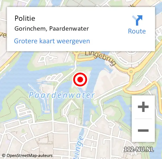 Locatie op kaart van de 112 melding: Politie Gorinchem, Paardenwater op 25 januari 2023 18:17