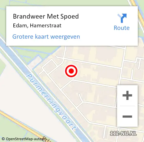 Locatie op kaart van de 112 melding: Brandweer Met Spoed Naar Edam, Hamerstraat op 25 januari 2023 18:41