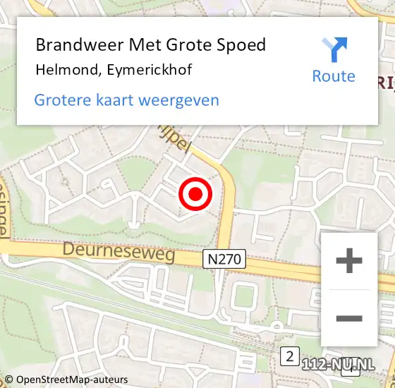 Locatie op kaart van de 112 melding: Brandweer Met Grote Spoed Naar Helmond, Eymerickhof op 26 januari 2023 06:10