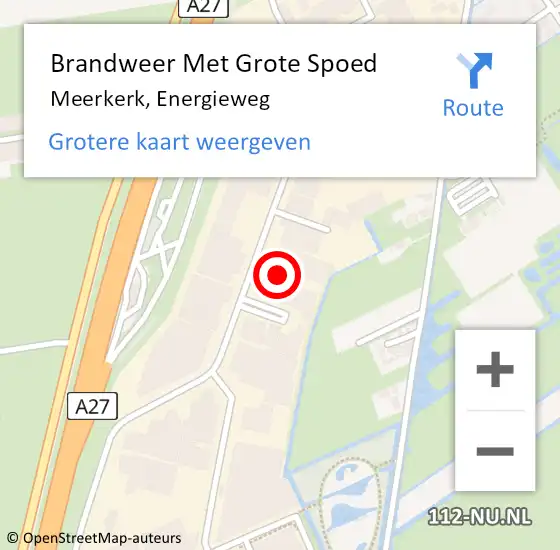 Locatie op kaart van de 112 melding: Brandweer Met Grote Spoed Naar Meerkerk, Energieweg op 26 januari 2023 06:40