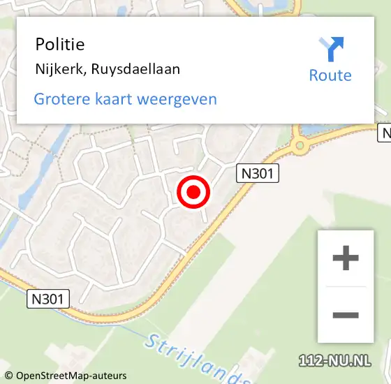 Locatie op kaart van de 112 melding: Politie Nijkerk, Ruysdaellaan op 26 januari 2023 10:47