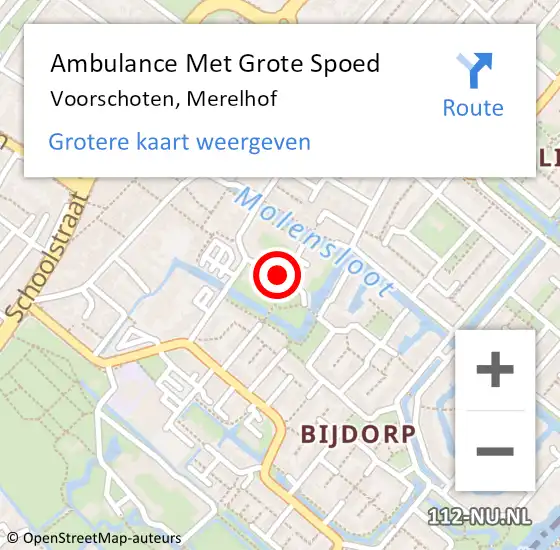 Locatie op kaart van de 112 melding: Ambulance Met Grote Spoed Naar Voorschoten, Merelhof op 13 augustus 2014 14:01