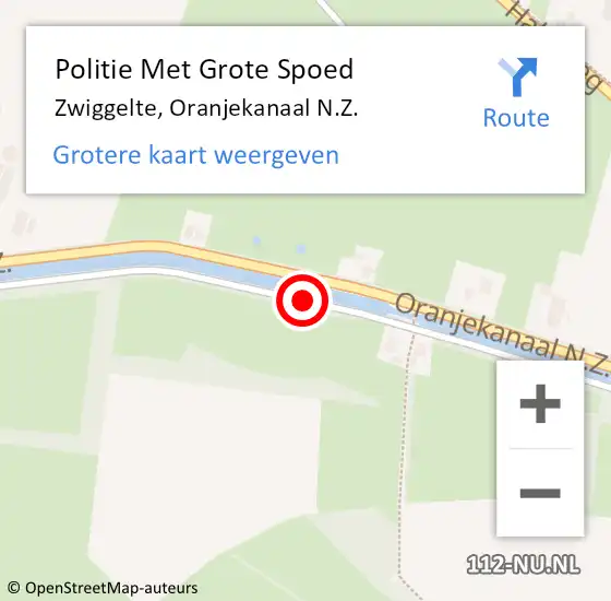 Locatie op kaart van de 112 melding: Politie Met Grote Spoed Naar Zwiggelte, Oranjekanaal N.Z. op 26 januari 2023 13:36