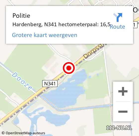 Locatie op kaart van de 112 melding: Politie Hardenberg, N341 hectometerpaal: 16,5 op 26 januari 2023 14:49