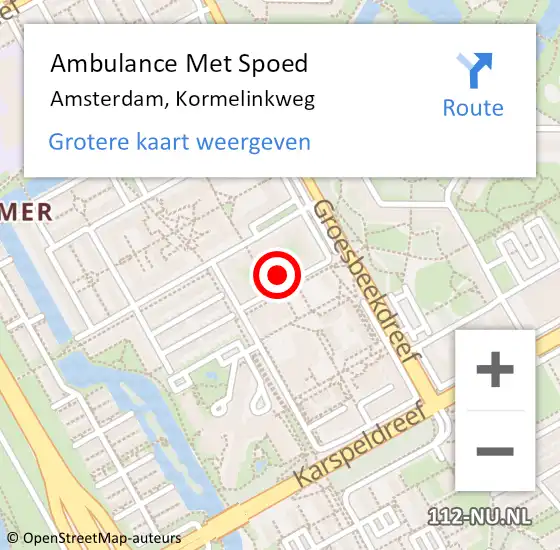 Locatie op kaart van de 112 melding: Ambulance Met Spoed Naar Amsterdam, Kormelinkweg op 26 januari 2023 15:38