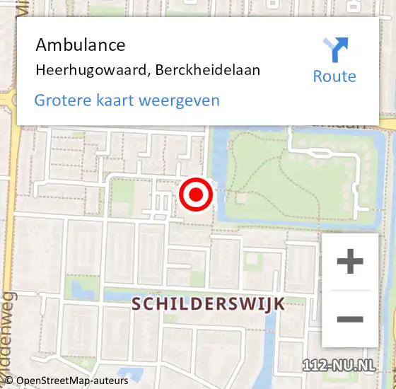 Locatie op kaart van de 112 melding: Ambulance Heerhugowaard, Berckheidelaan op 26 januari 2023 17:22