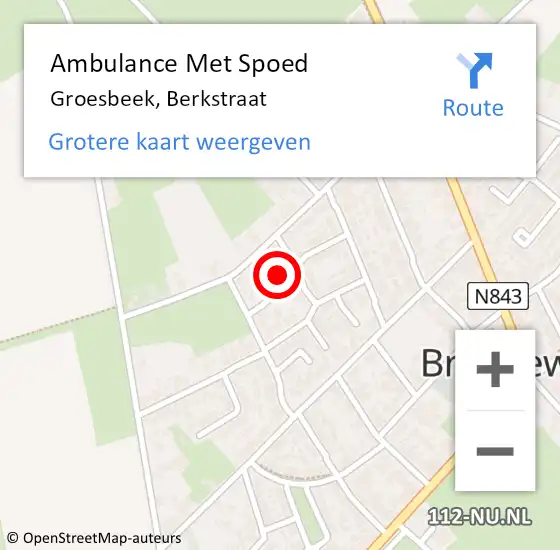 Locatie op kaart van de 112 melding: Ambulance Met Spoed Naar Groesbeek, Berkstraat op 26 januari 2023 17:54