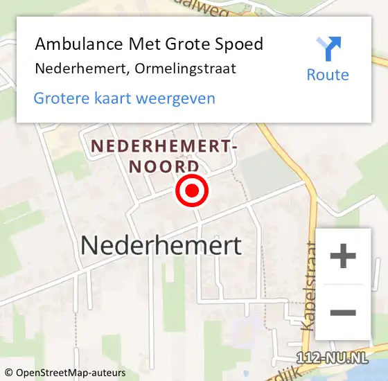 Locatie op kaart van de 112 melding: Ambulance Met Grote Spoed Naar Nederhemert, Ormelingstraat op 26 januari 2023 18:13