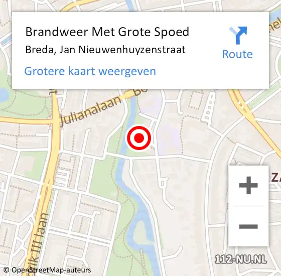 Locatie op kaart van de 112 melding: Brandweer Met Grote Spoed Naar Breda, Jan Nieuwenhuyzenstraat op 26 januari 2023 18:16