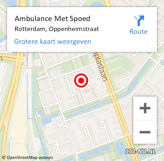 Locatie op kaart van de 112 melding: Ambulance Met Spoed Naar Rotterdam, Oppenheimstraat op 27 januari 2023 04:34