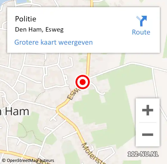Locatie op kaart van de 112 melding: Politie Den Ham, Esweg op 27 januari 2023 06:37