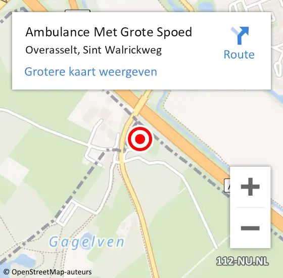 Locatie op kaart van de 112 melding: Ambulance Met Grote Spoed Naar Overasselt, Sint Walrickweg op 27 januari 2023 12:16