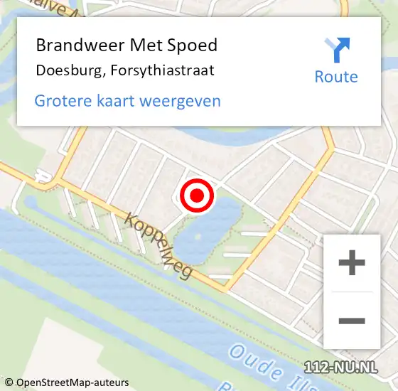 Locatie op kaart van de 112 melding: Brandweer Met Spoed Naar Doesburg, Forsythiastraat op 27 januari 2023 15:41