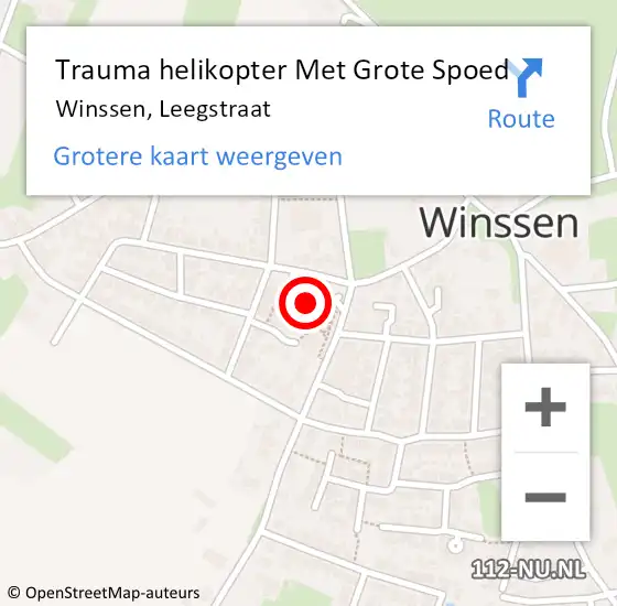 Locatie op kaart van de 112 melding: Trauma helikopter Met Grote Spoed Naar Winssen, Leegstraat op 27 januari 2023 16:41