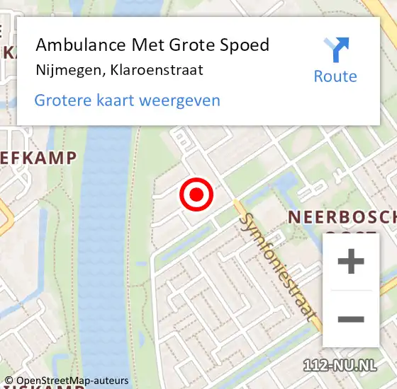 Locatie op kaart van de 112 melding: Ambulance Met Grote Spoed Naar Nijmegen, Klaroenstraat op 27 januari 2023 17:41