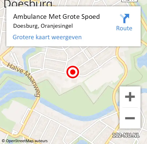 Locatie op kaart van de 112 melding: Ambulance Met Grote Spoed Naar Doesburg, Oranjesingel op 27 januari 2023 18:10