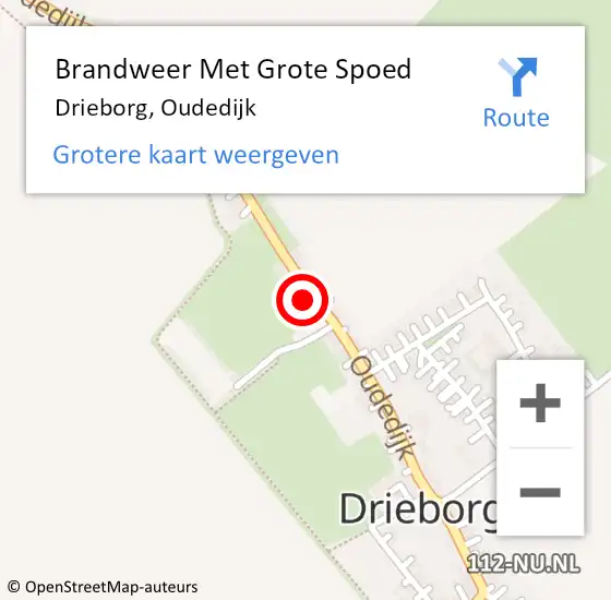 Locatie op kaart van de 112 melding: Brandweer Met Grote Spoed Naar Drieborg, Oudedijk op 27 januari 2023 20:25