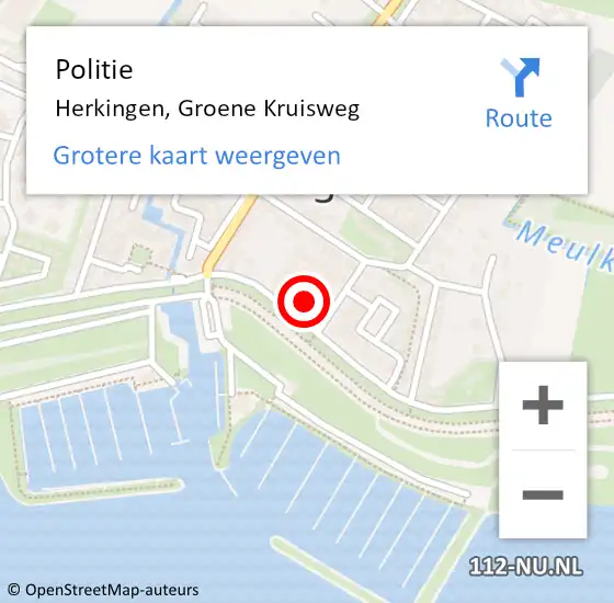 Locatie op kaart van de 112 melding: Politie Herkingen, Groene Kruisweg op 28 januari 2023 07:34