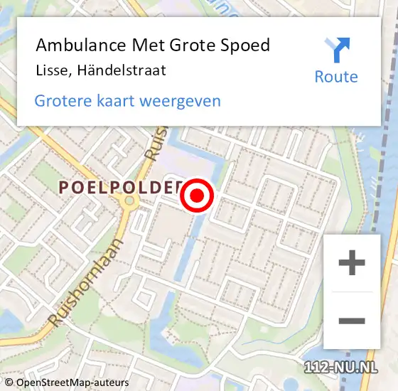 Locatie op kaart van de 112 melding: Ambulance Met Grote Spoed Naar Lisse, Händelstraat op 28 januari 2023 07:39