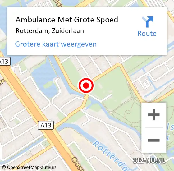 Locatie op kaart van de 112 melding: Ambulance Met Grote Spoed Naar Rotterdam, Zuiderlaan op 28 januari 2023 11:50