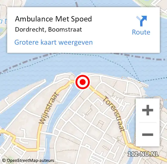 Locatie op kaart van de 112 melding: Ambulance Met Spoed Naar Dordrecht, Boomstraat op 28 januari 2023 13:04