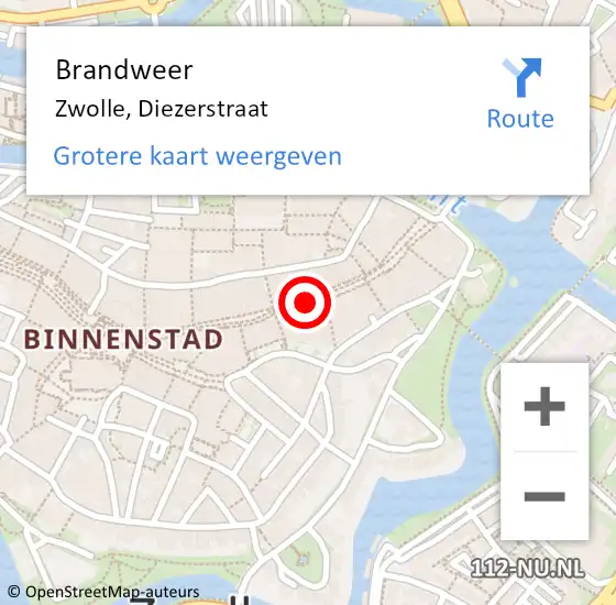 Locatie op kaart van de 112 melding: Brandweer Zwolle, Diezerstraat op 28 januari 2023 16:19