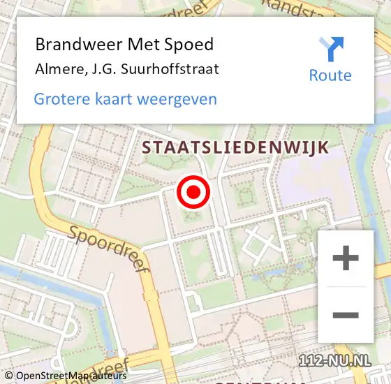 Locatie op kaart van de 112 melding: Brandweer Met Spoed Naar Almere, J.G. Suurhoffstraat op 29 januari 2023 04:13