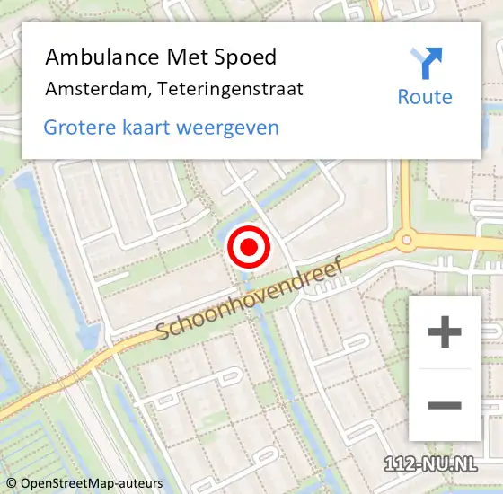 Locatie op kaart van de 112 melding: Ambulance Met Spoed Naar Amsterdam, Teteringenstraat op 29 januari 2023 06:36