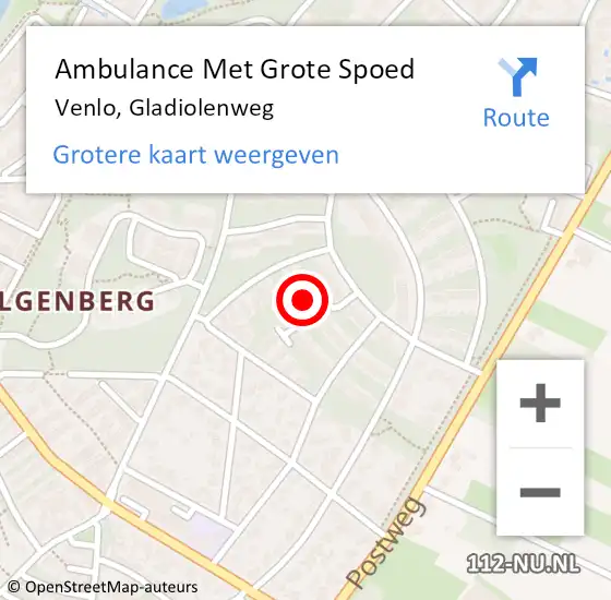 Locatie op kaart van de 112 melding: Ambulance Met Grote Spoed Naar Venlo, Gladiolenweg op 13 augustus 2014 19:27