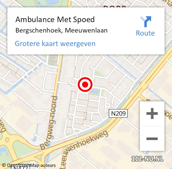 Locatie op kaart van de 112 melding: Ambulance Met Spoed Naar Bergschenhoek, Meeuwenlaan op 29 januari 2023 09:02