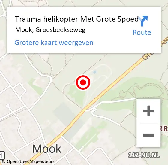 Locatie op kaart van de 112 melding: Trauma helikopter Met Grote Spoed Naar Mook, Groesbeekseweg op 29 januari 2023 12:06