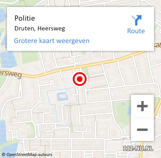 Locatie op kaart van de 112 melding: Politie Druten, Heersweg op 29 januari 2023 12:15