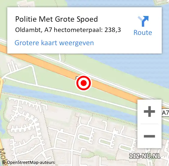 Locatie op kaart van de 112 melding: Politie Met Grote Spoed Naar Oldambt, A7 hectometerpaal: 238,3 op 29 januari 2023 13:34