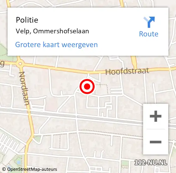 Locatie op kaart van de 112 melding: Politie Velp, Ommershofselaan op 29 januari 2023 13:43