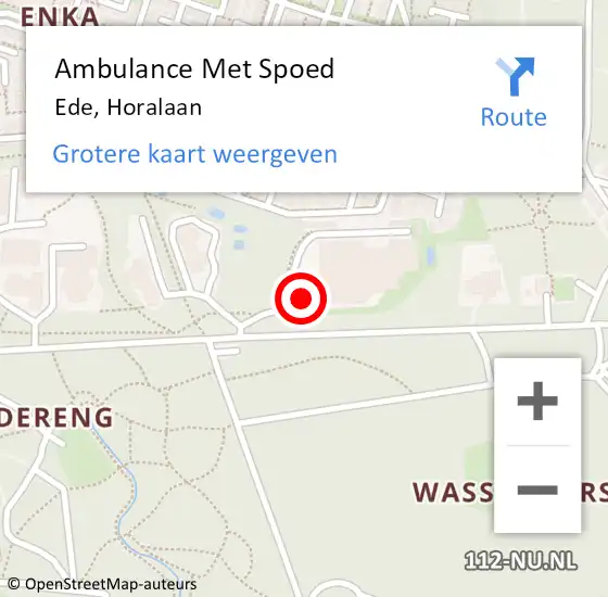 Locatie op kaart van de 112 melding: Ambulance Met Spoed Naar Ede, Horalaan op 29 januari 2023 18:38