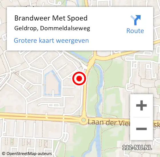 Locatie op kaart van de 112 melding: Brandweer Met Spoed Naar Geldrop, Dommeldalseweg op 29 januari 2023 19:00