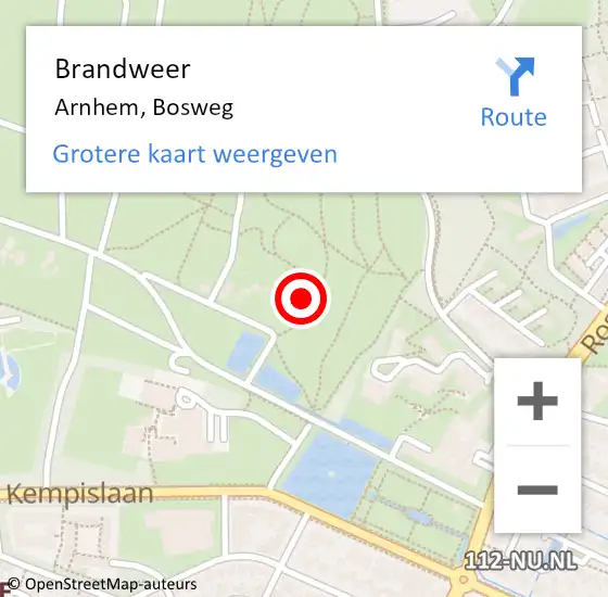 Locatie op kaart van de 112 melding: Brandweer Arnhem, Bosweg op 29 januari 2023 20:34