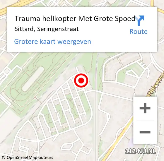 Locatie op kaart van de 112 melding: Trauma helikopter Met Grote Spoed Naar Sittard, Seringenstraat op 29 januari 2023 22:35