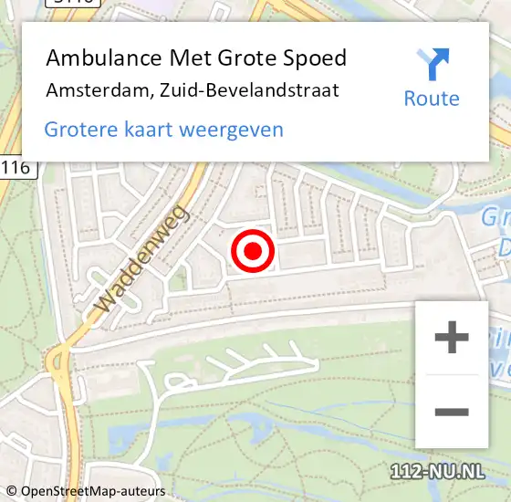 Locatie op kaart van de 112 melding: Ambulance Met Grote Spoed Naar Amsterdam, Zuid-Bevelandstraat op 30 januari 2023 05:32