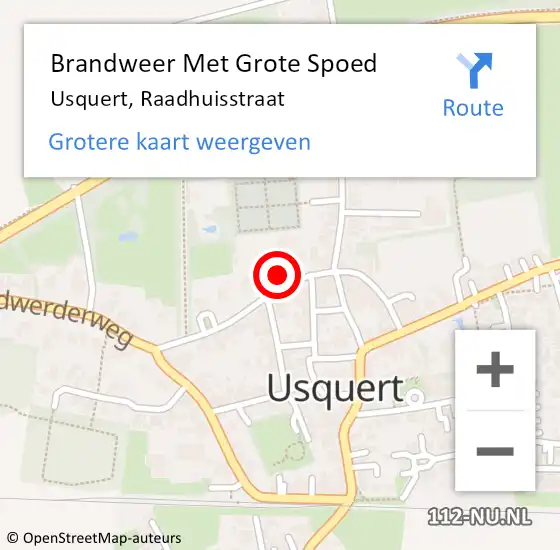 Locatie op kaart van de 112 melding: Brandweer Met Grote Spoed Naar Usquert, Raadhuisstraat op 30 januari 2023 07:44
