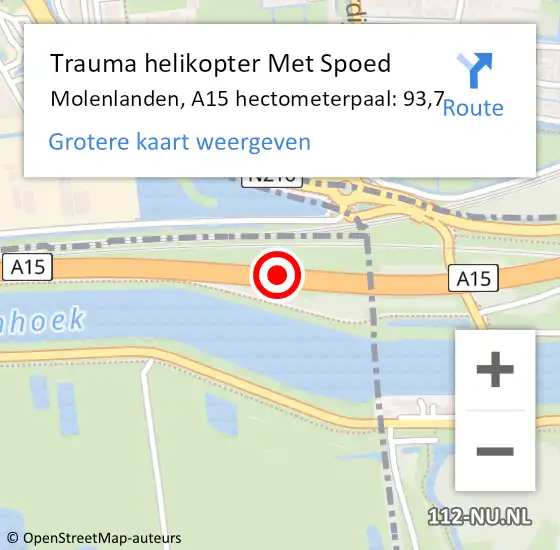 Locatie op kaart van de 112 melding: Trauma helikopter Met Spoed Naar Molenlanden, A15 hectometerpaal: 93,7 op 30 januari 2023 08:18