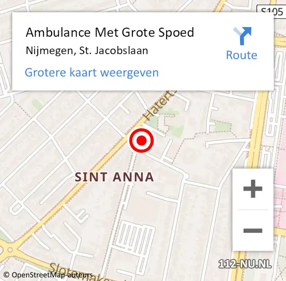 Locatie op kaart van de 112 melding: Ambulance Met Grote Spoed Naar Nijmegen, St. Jacobslaan op 30 januari 2023 09:17