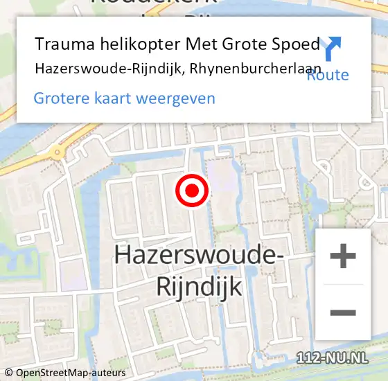 Locatie op kaart van de 112 melding: Trauma helikopter Met Grote Spoed Naar Hazerswoude-Rijndijk, Rhynenburcherlaan op 30 januari 2023 10:01