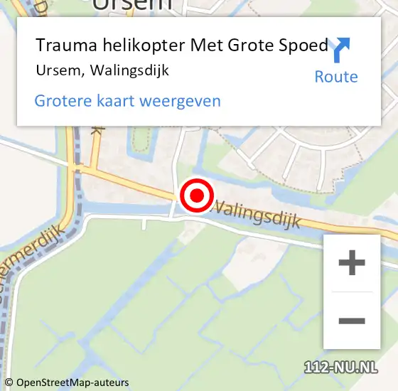 Locatie op kaart van de 112 melding: Trauma helikopter Met Grote Spoed Naar Ursem, Walingsdijk op 30 januari 2023 10:46