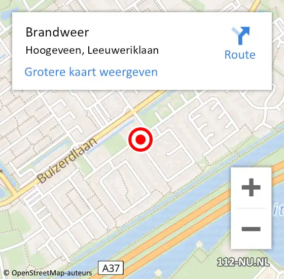 Locatie op kaart van de 112 melding: Brandweer Hoogeveen, Leeuweriklaan op 30 januari 2023 12:33