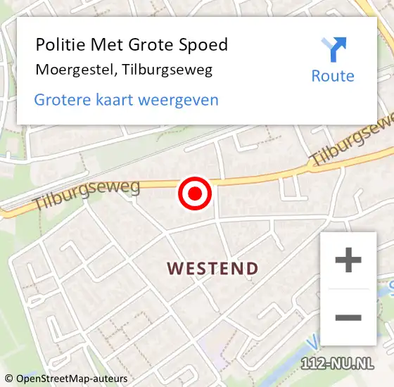 Locatie op kaart van de 112 melding: Politie Met Grote Spoed Naar Moergestel, Tilburgseweg op 30 januari 2023 16:31