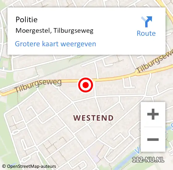 Locatie op kaart van de 112 melding: Politie Moergestel, Tilburgseweg op 30 januari 2023 16:31