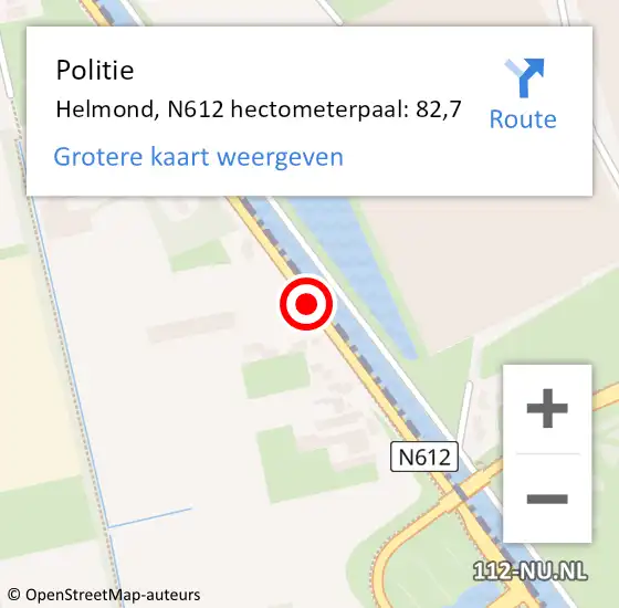 Locatie op kaart van de 112 melding: Politie Helmond, N612 hectometerpaal: 82,7 op 30 januari 2023 17:46