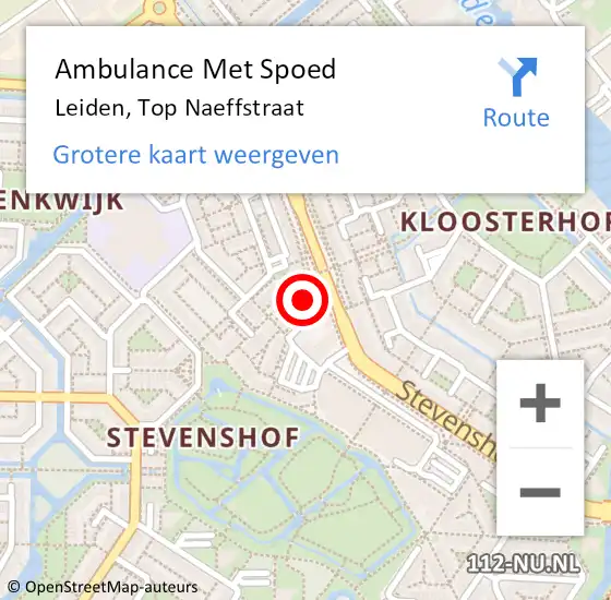 Locatie op kaart van de 112 melding: Ambulance Met Spoed Naar Leiden, Top Naeffstraat op 30 januari 2023 23:16
